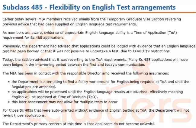 澳大利亚485签证申请英语成绩可以延期提供吗？
