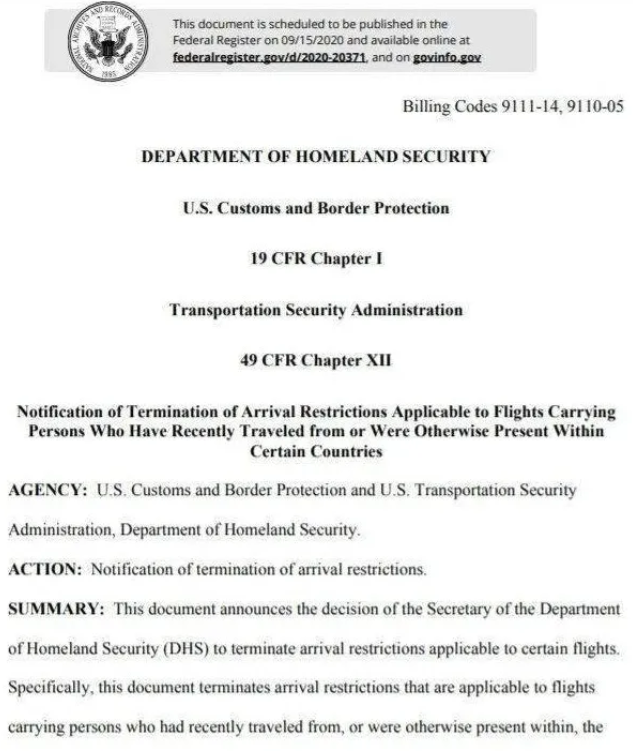 美国解除入境航班管制禁令对移民有何影响？