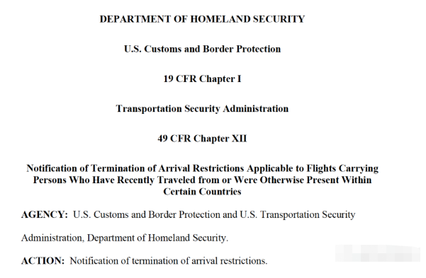 注意，美国入境限制措施取消不等同于旅行禁令取消！