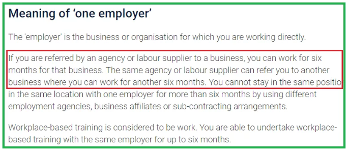 澳洲462签证如何为同一雇主工作6个月以上？