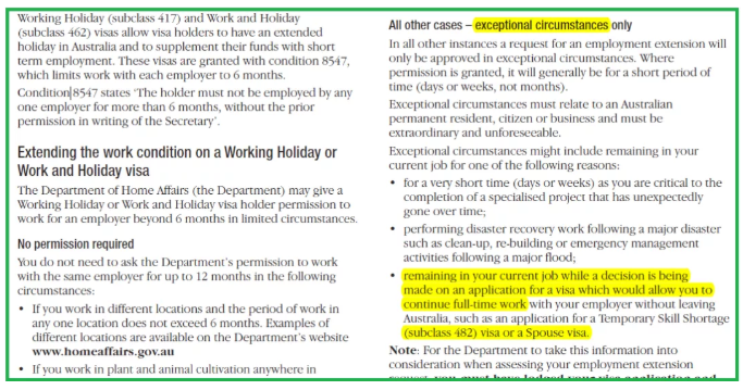 澳洲462签证如何为同一雇主工作6个月以上？