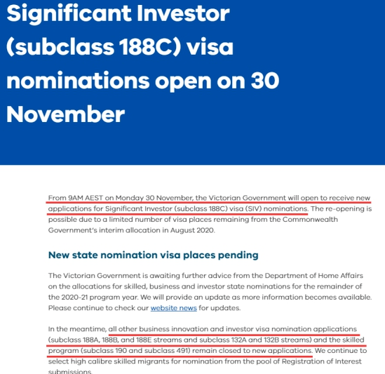 11月30日澳大利亚维州开放188C投资移民申请