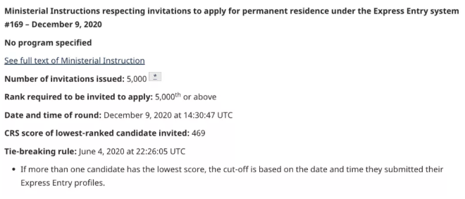 12月9日加拿大联邦EE抽签情况
