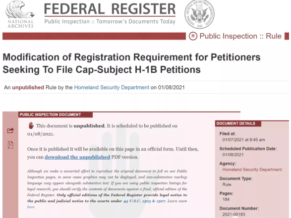 2021年美国H-1B抽签机制或将更改! 2021年美国H-1B抽签机制或将更改!